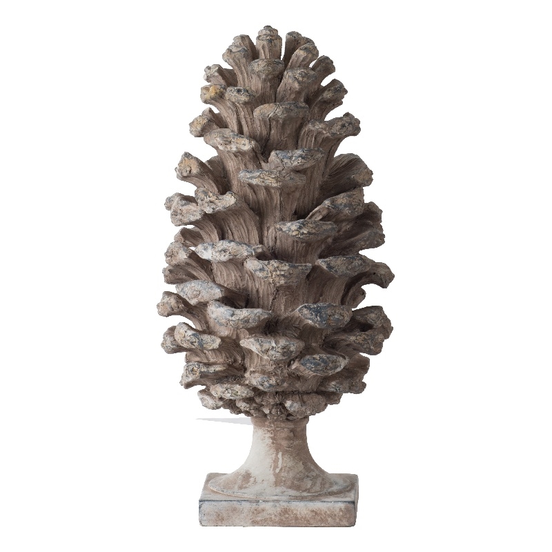 Hazel Pine Cone Accent Decor- 14 Inch Sculpture Polyresin- Gray