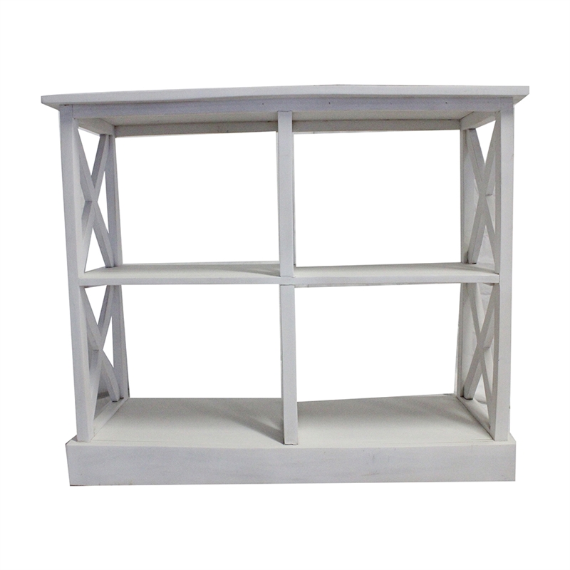 Console Table with 3-Tier Design- X Cutout Sides- White Wood 39 Inch