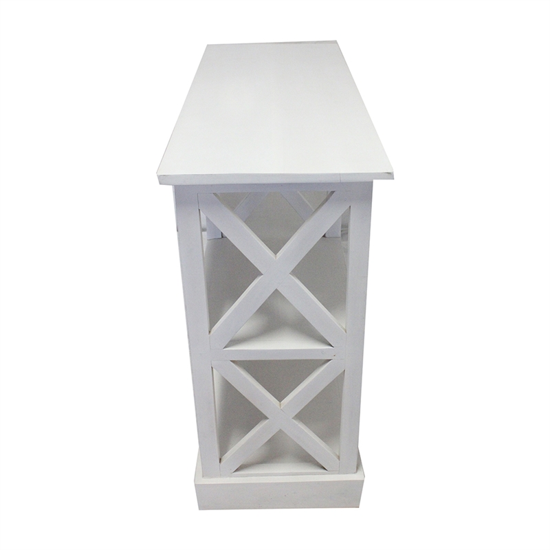 Console Table with 3-Tier Design- X Cutout Sides- White Wood 39 Inch