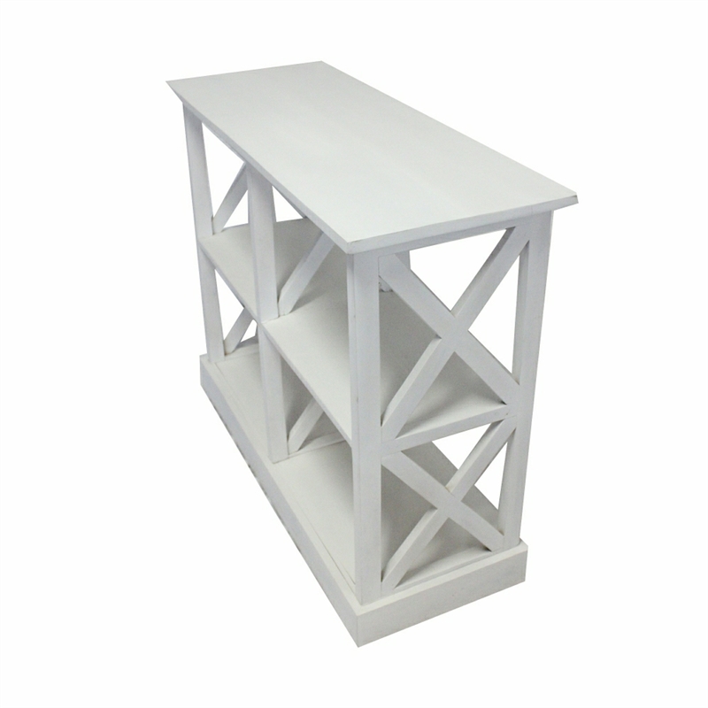 Console Table with 3-Tier Design- X Cutout Sides- White Wood 39 Inch