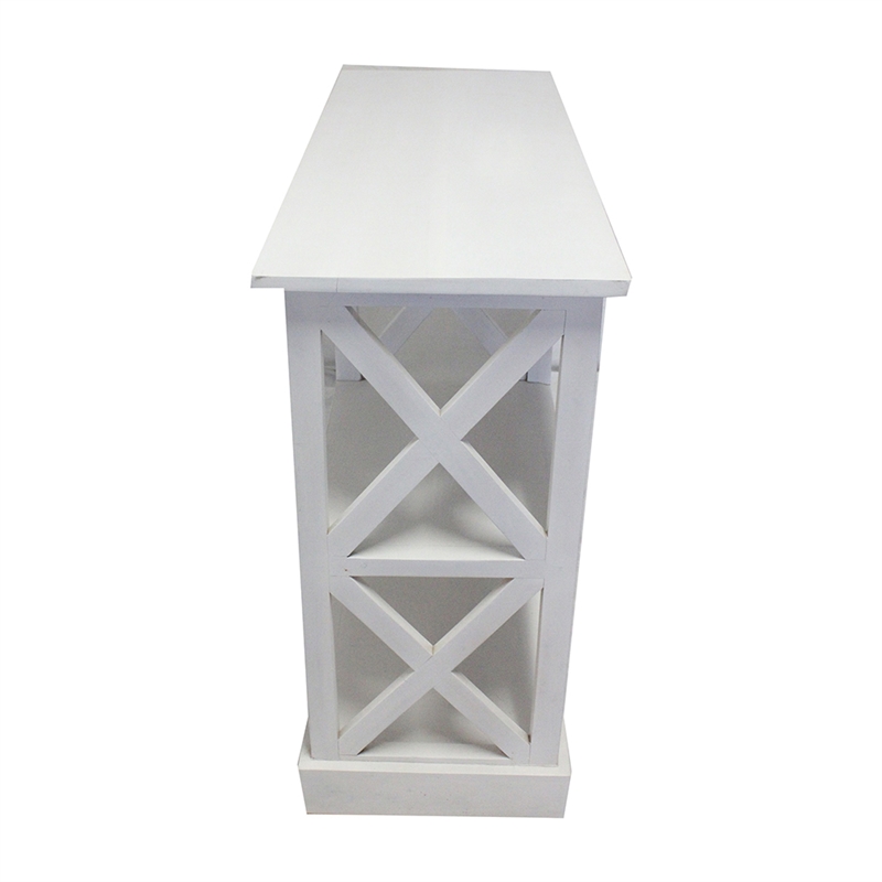 Console Table with 3-Tier Design- X Cutout Sides- White Wood 39 Inch