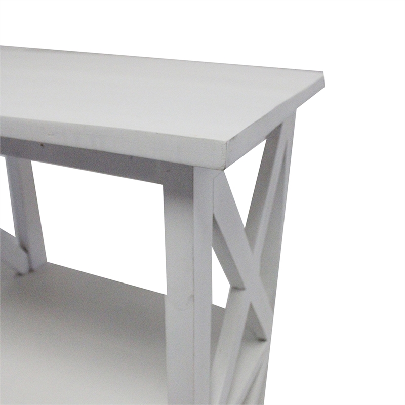 Console Table with 3-Tier Design- X Cutout Sides- White Wood 39 Inch