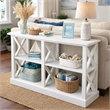 Console Table with 3-Tier Design- X Cutout Sides- White Wood 39 Inch
