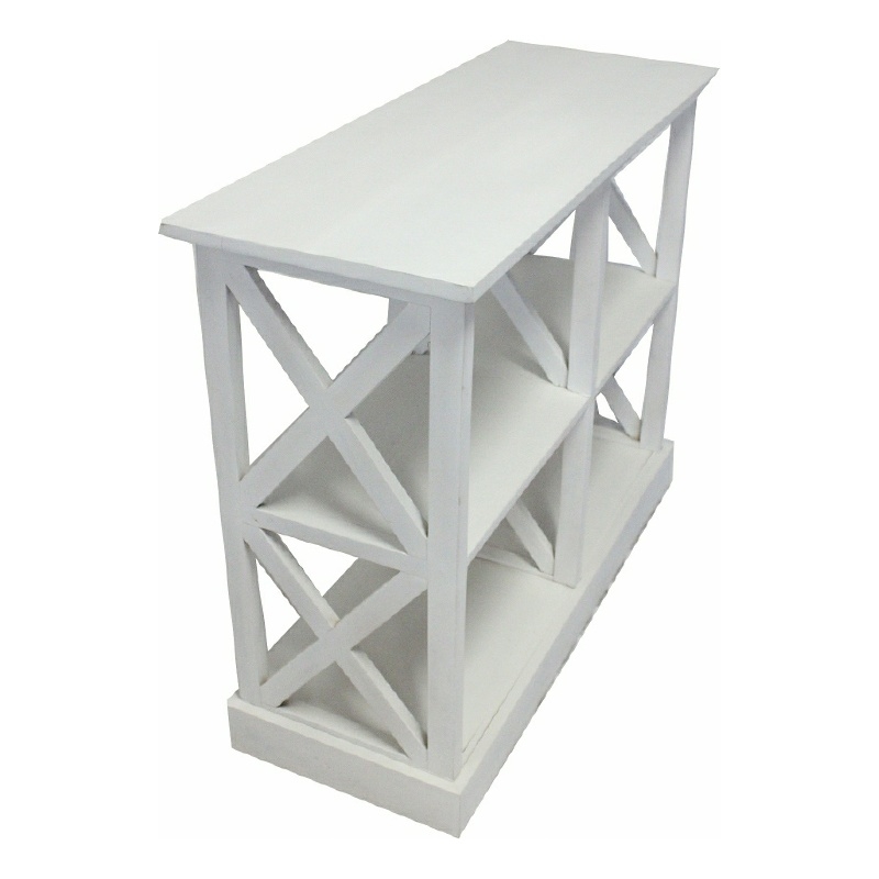 Console Table with 3-Tier Design- X Cutout Sides- White Wood 39 Inch