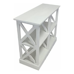 Console Table with 3-Tier Design- X Cutout Sides- White Wood 39 Inch