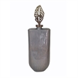 Decorative Bottle with Sculpted Gold Leaf Lid- 23 Inch Gray Glass