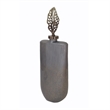 Decorative Bottle with Sculpted Gold Leaf Lid- 23 Inch Gray Glass