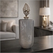 Decorative Bottle with Sculpted Gold Leaf Lid- 23 Inch Gray Glass