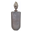 Decorative Bottle with Sculpted Gold Leaf Lid- 23 Inch Gray Glass