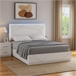 Esy Queen Size Storage Bed with LED Headboard- USB Ports- White and Silver