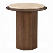 Pery Side End Table- 22 Inch Beige Travertine Stone Top- Walnut Brown
