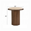 Pery Side End Table- 22 Inch Beige Travertine Stone Top- Walnut Brown