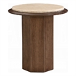 Pery Side End Table- 22 Inch Beige Travertine Stone Top- Walnut Brown