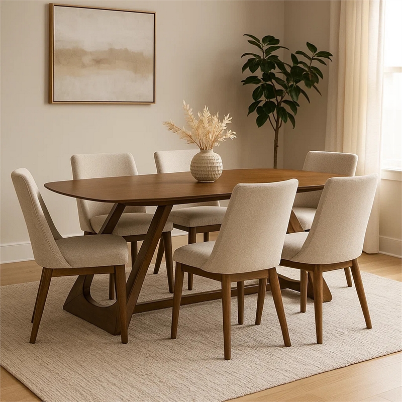 Lery Dining Table- 94 Inch Rectangular Top w Angled Base- Walnut Brown