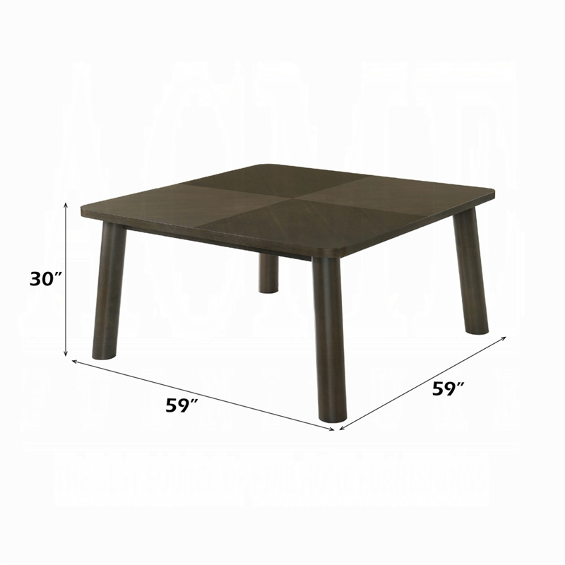 Mery Dining Table- 59 Inch Square Top- Walnut Brown Solid Rubberwood