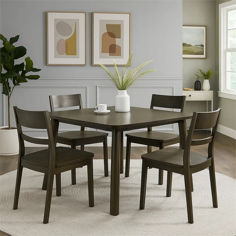 Mery Dining Table- 59 Inch Square Top- Walnut Brown Solid Rubberwood
