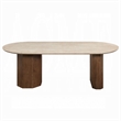 Hery Dining Table- 87 Inch Oval Beige Travertine Stone Top- Oak Brown