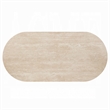 Hery Dining Table- 87 Inch Oval Beige Travertine Stone Top- Oak Brown