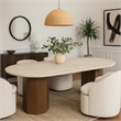 Hery Dining Table- 87 Inch Oval Beige Travertine Stone Top- Oak Brown