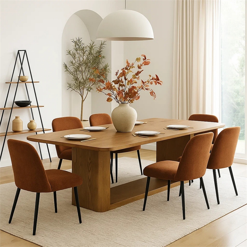 Sery Dining Table- 95 Inch Rectangular Top- Dual Pedestal Base- Brown