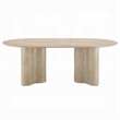 Jory Dining Table- 79 Inch Oval Travertine Paper Top- Beige Wood Finish