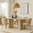 Jory Dining Table- 79 Inch Oval Travertine Paper Top- Beige Wood Finish