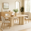 Jory Dining Table- 79 Inch Oval Travertine Paper Top- Beige Wood Finish