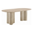Jory Dining Table- 79 Inch Oval Travertine Paper Top- Beige Wood Finish