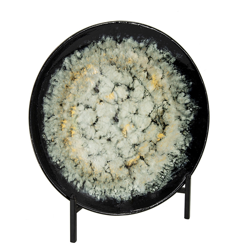 Decorative Charger Plate with Stand- Black and White Ceramic- 18 Inch