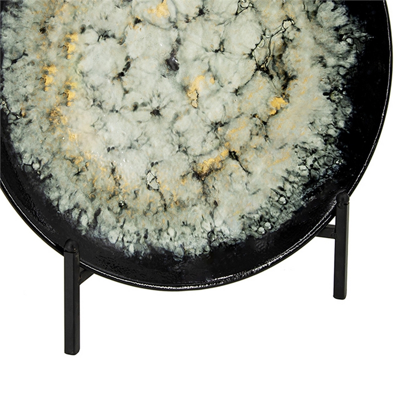 Decorative Charger Plate with Stand- Black and White Ceramic- 18 Inch