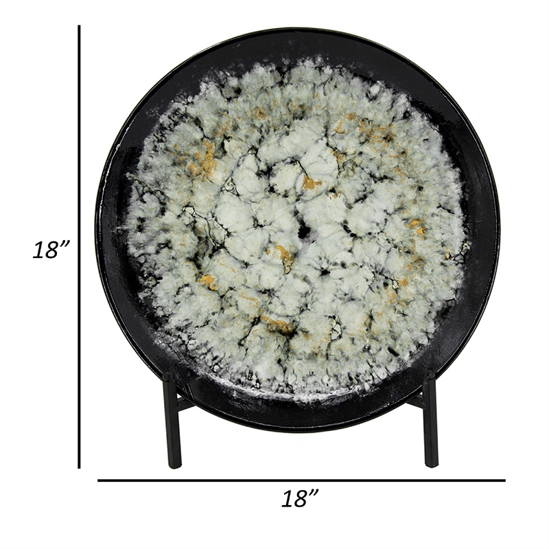 Decorative Charger Plate with Stand- Black and White Ceramic- 18 Inch