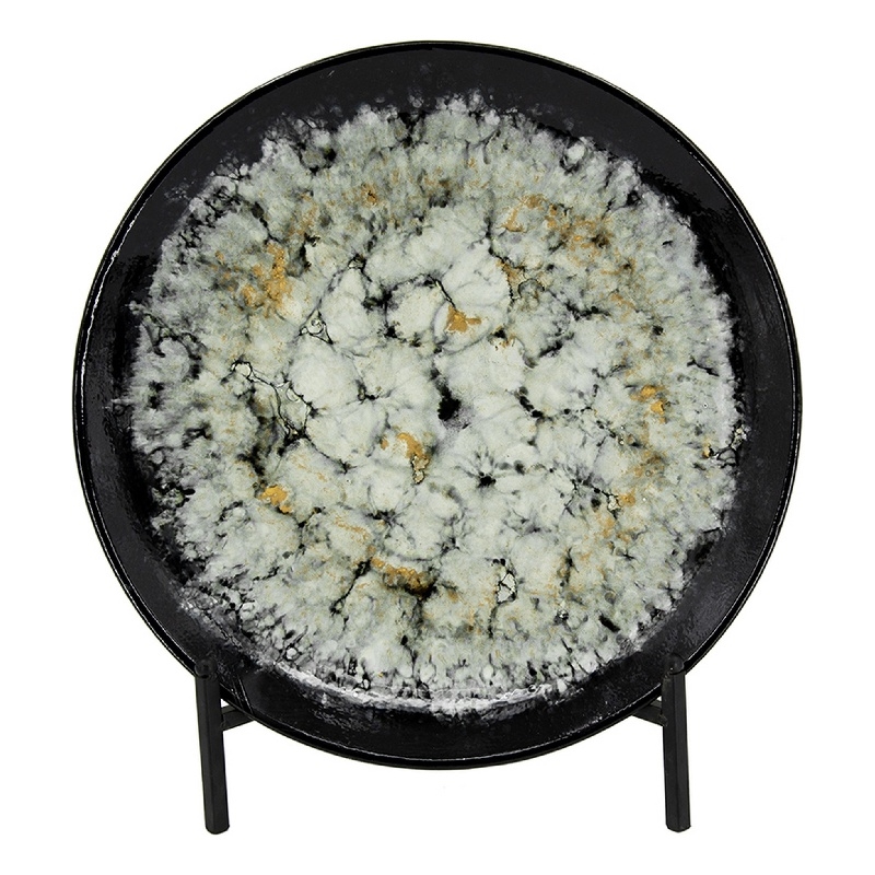 Decorative Charger Plate with Stand- Black and White Ceramic- 18 Inch