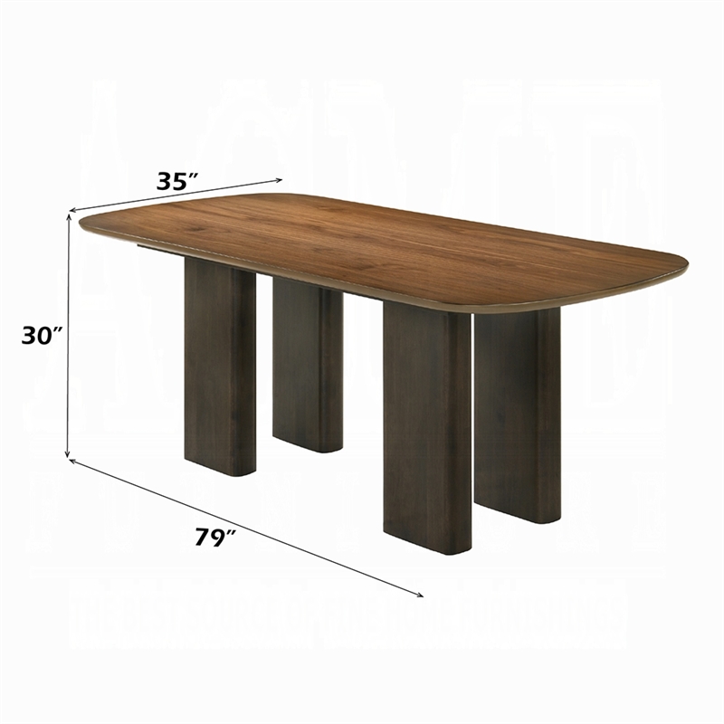 Lina Dining Table- 79 Inch Rectangular- Wide Panel Legs- Walnut Brown Wood