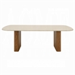 Ladi Dining Table- 87 Inch Rectangular Beige Faux Marble Top- Brown Wood