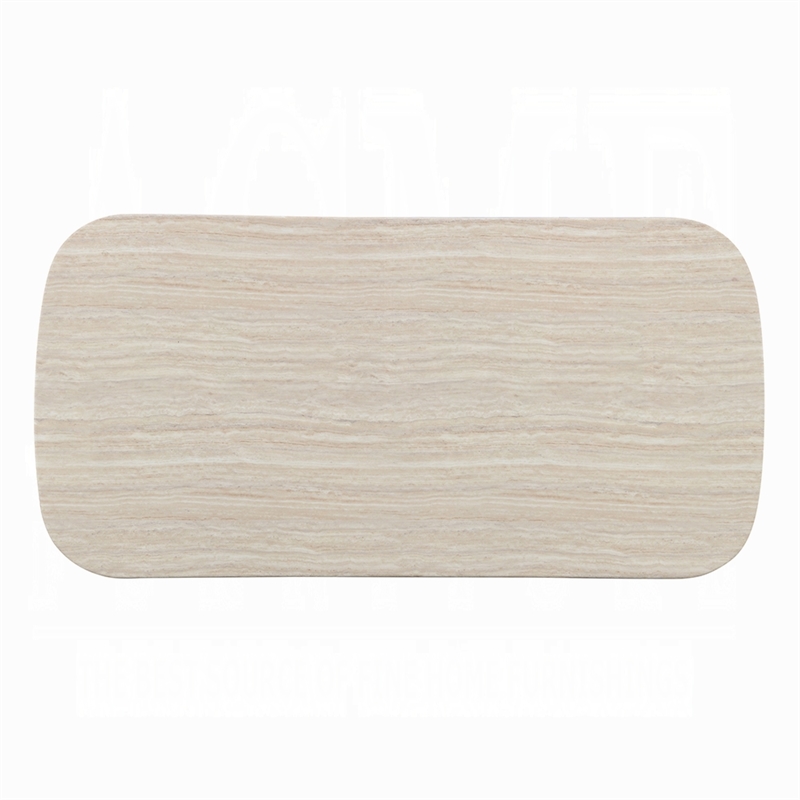 Ladi Dining Table- 87 Inch Rectangular Beige Faux Marble Top- Brown Wood