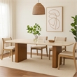 Ladi Dining Table- 87 Inch Rectangular Beige Faux Marble Top- Brown Wood