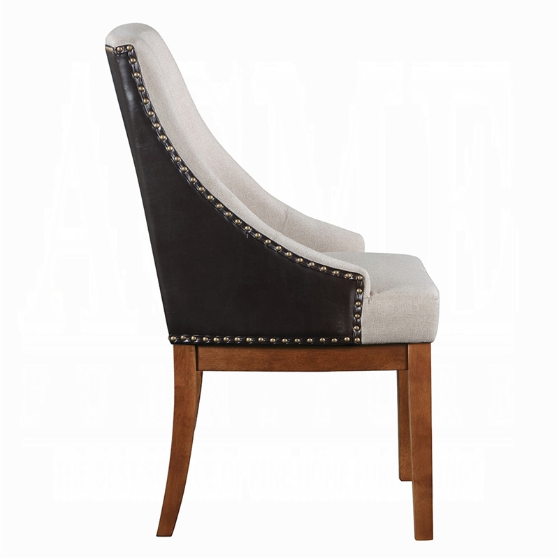Elsie Dining Chair Set of 2- Foam Fill- Nailed Faux Leather Back- Brown