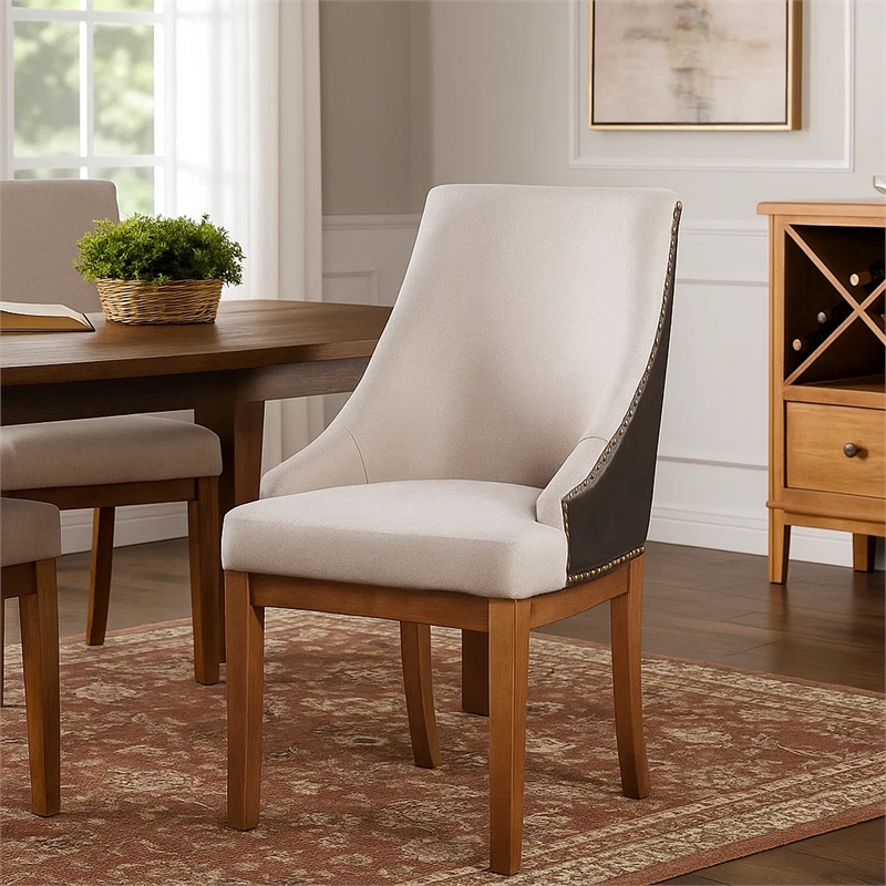 Elsie Dining Chair Set of 2- Foam Fill- Nailed Faux Leather Back- Brown