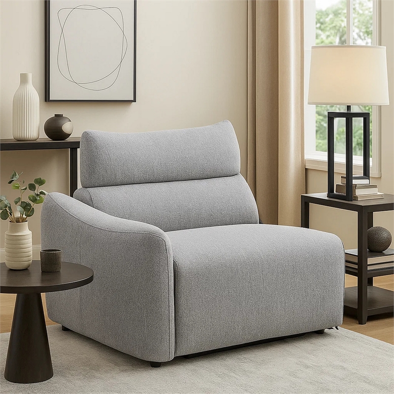 Falo Modular Power Motion Left Recliner Chair- Foam Light Gray Chenille