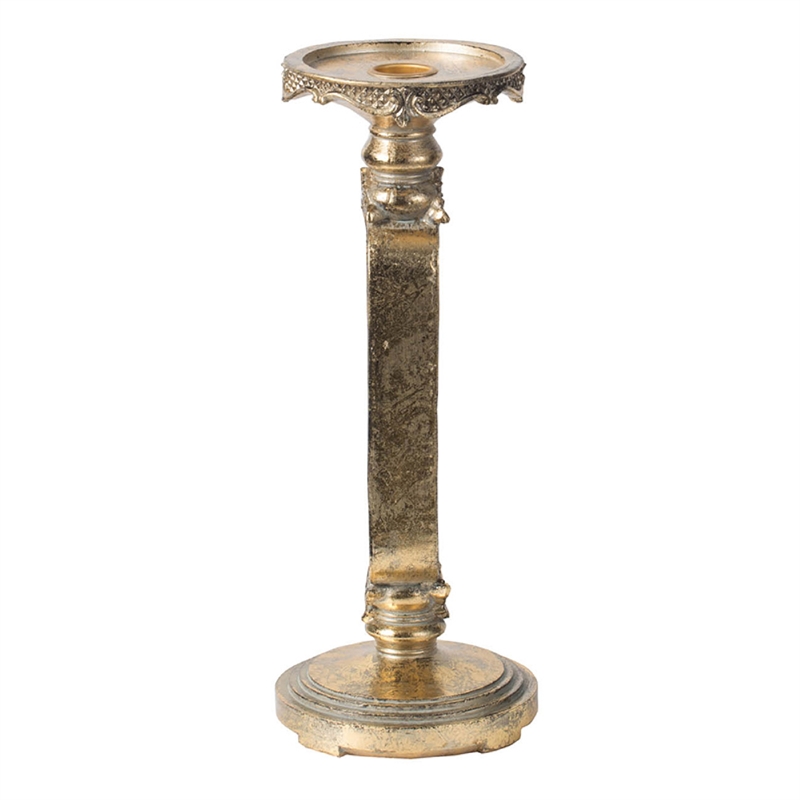 Candle Holder- Antique Gold Tabletop Accent- 11 Inch Keyhole Stem