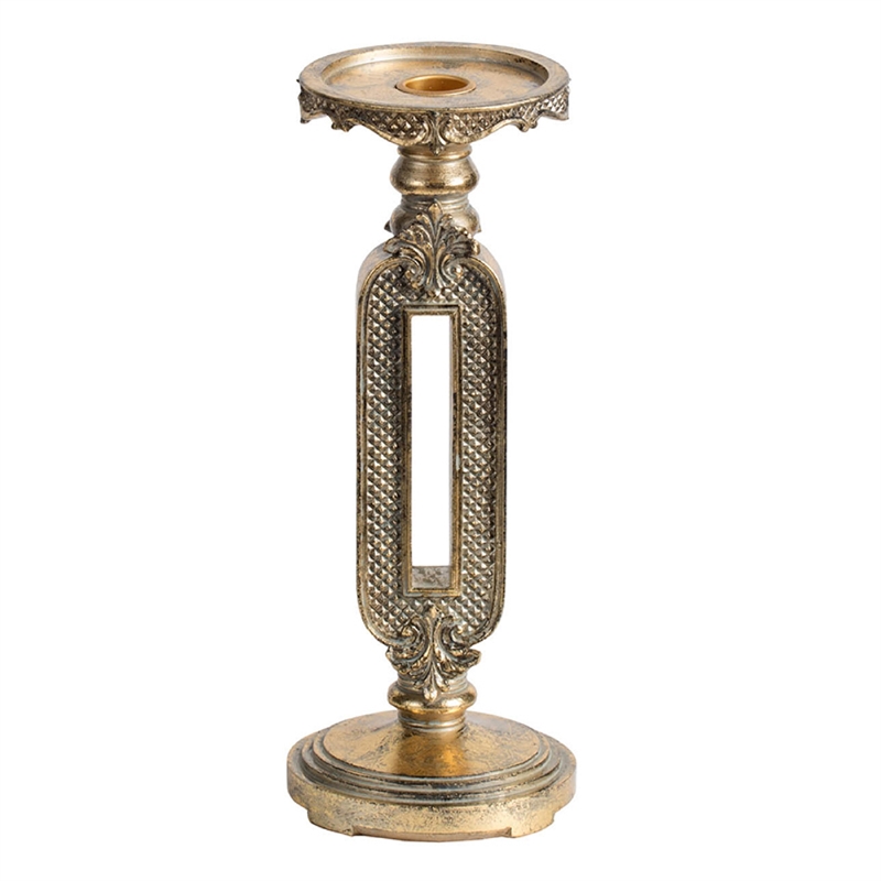 Candle Holder- Antique Gold Tabletop Accent- 11 Inch Keyhole Stem