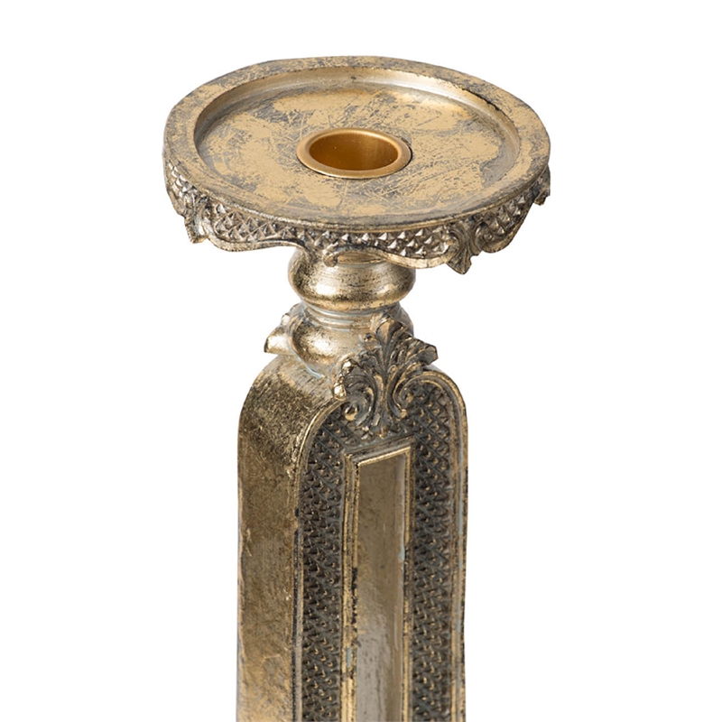 Candle Holder- Antique Gold Tabletop Accent- 11 Inch Keyhole Stem