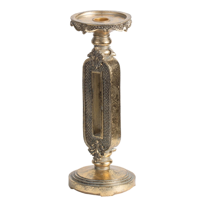 Candle Holder- Antique Gold Tabletop Accent- 11 Inch Keyhole Stem