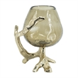 Dyna Decorative Candle Holder- Branch Base- Aluminum- Gold Glass 10 Inch