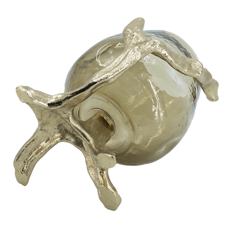 Dyna Decorative Candle Holder- Branch Base- Aluminum- Gold Glass 10 Inch