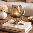 Dyna Decorative Candle Holder- Branch Base- Aluminum- Gold Glass 10 Inch