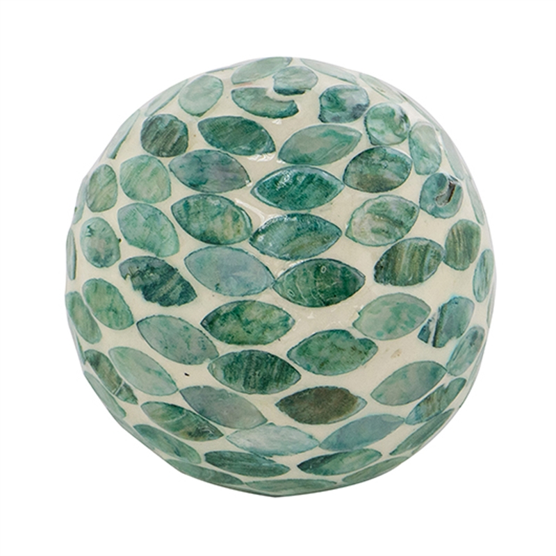 Sunny Decorative Ball Set of 3- Capiz Shell Details- Green Ceramic 12 Inch