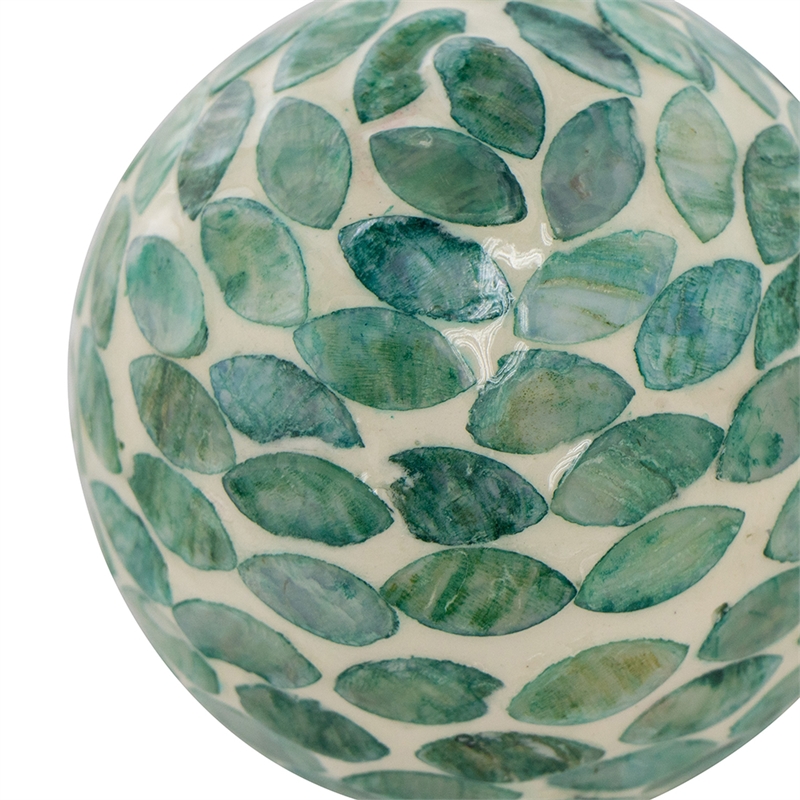 Sunny Decorative Ball Set of 3- Capiz Shell Details- Green Ceramic 12 Inch