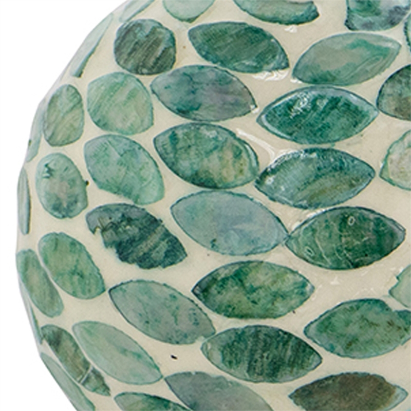 Sunny Decorative Ball Set of 3- Capiz Shell Details- Green Ceramic 12 Inch
