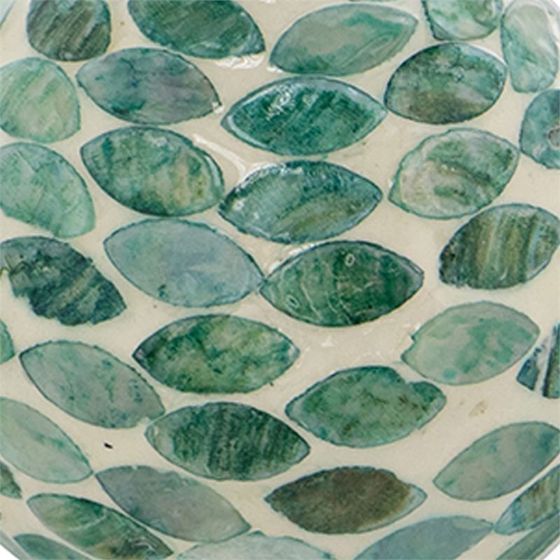 Sunny Decorative Ball Set of 3- Capiz Shell Details- Green Ceramic 12 Inch